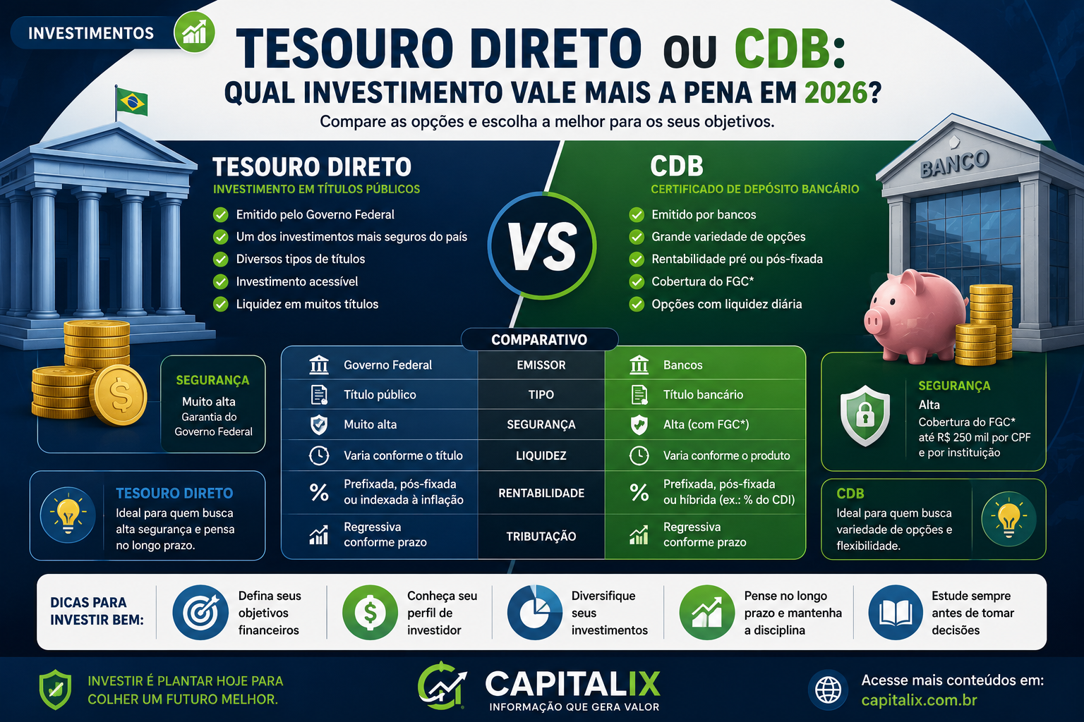 Tesouro Direto ou CDB: qual investimento vale mais a pena em 2026?