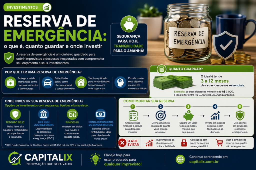 Reserva de emergência: o que é, quanto guardar e onde investir em 2026